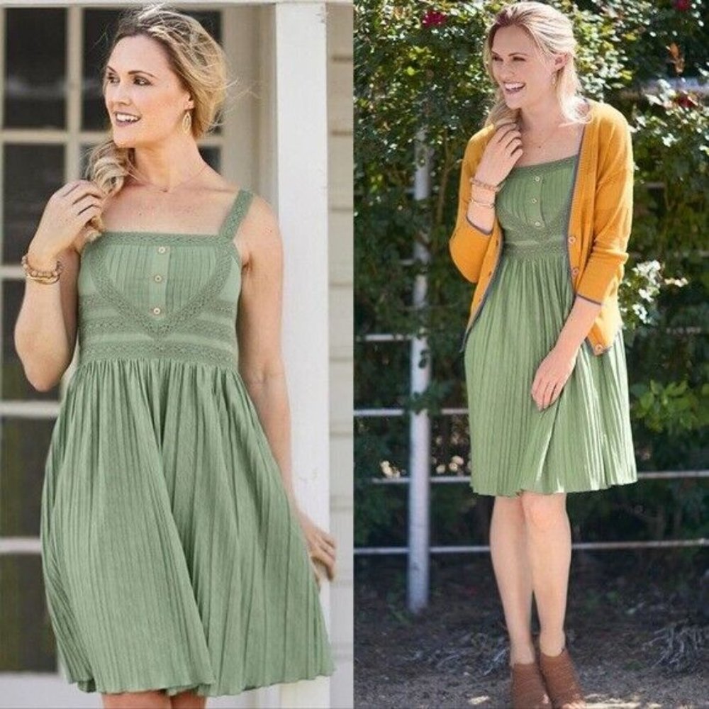 COPY - Matilda Jane Joanna Gaines Green Pleated Grass Roots Sleeveless Dress Si…